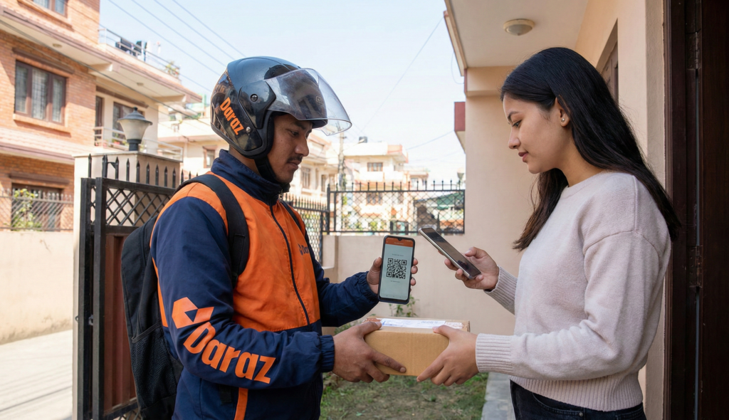 A Daraz delivery rider in Nepal ac